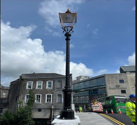 Bespoke cast heritage column and lantern on a Cork City bridge