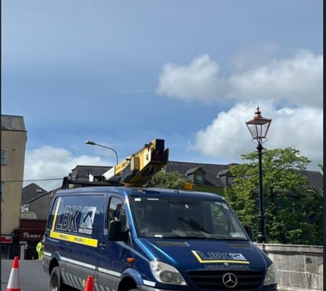 LBK van and access platform beside a heritage lantern in Cork City